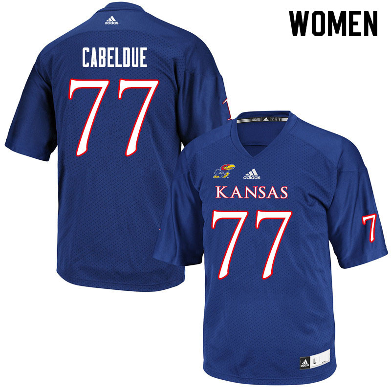 Women #77 Bryce Cabeldue Kansas Jayhawks College Football Jerseys Sale-Royal - Click Image to Close